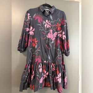 Navy and floral shirt dress